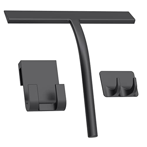 Silicone Shower Squeegee, Black, 11inch | All-Purpose, With Hook, For Shower Glass Door Window Mirror Tile Car Walls - size: 11 inch(2 hooks)