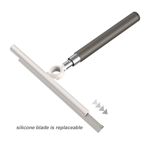 Shower Squeegee for Glass Doors, Telescopic 2-in-1 Squeegee for Window Cleaning with Microfiber Scrubber for Bathroom, Tile Wall, Car Windshield