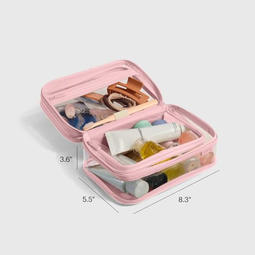 Away Clear Toiletry Bag - Water-Repellent Travel Toiletry Bag with 2 Compartments, U-Zip Opening, Interior Zip Pocket - Blush Pink - color: Blush Pink