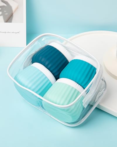 Mrsdry Travel Containers for Toiletries 4 Pack, TSA Approved Travel Size Toiletries, Travel Size Containers, With Clear Bag Leak Proof Silicone Jars, Travel Essentials Creams Jars Carrying Small Items - color: Blue, size: 3 oz
