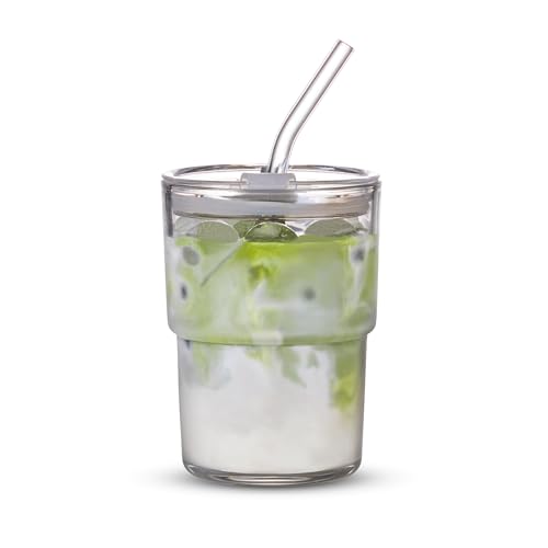 BLUEPOLAR 13oz/400ml Tumbler Water Glass, Cups with Straw and Lid Sealed Carry on for Coffee, Iced Tea, Thick Wall Insulated Glass Cup(white) - color: White