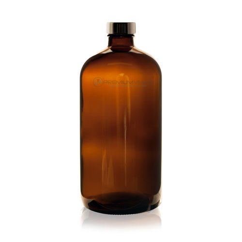 16oz Empty Amber Glass Bottles with Poly Cone Caps, PLUS Labels (2 Pack) - Refillable Container for Essential Oils, Cleaning Products, or Aromatherapy