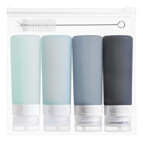 MICEBAY Condiment Squeeze Bottles for Sauces, 3-oz Mini Silicone Salad Dressing Container to Go with Reusable Sandwich Bag, Leakproof Sauce Bottle for Bento Lunch Box, 4 Pack, Gray - color: Gray, size: 3 OZ