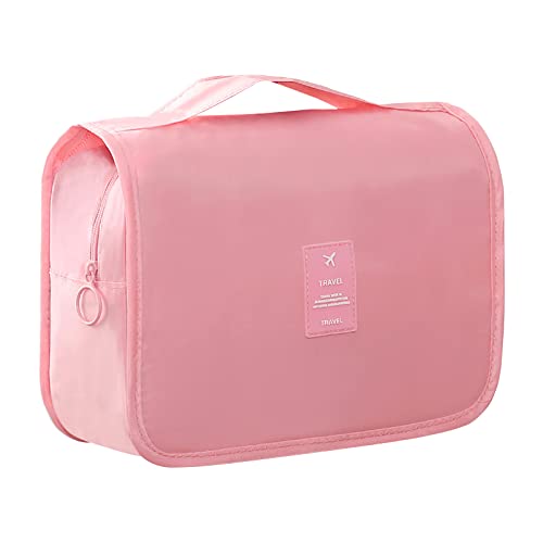 Hanging Travel Toiletry Bag for Women, Water-resistant Makeup Bag Cosmetic Organizer for Traveling Accessories Toiletries (Pink) - color: Pink