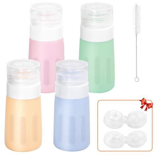 4Pcs Condiment Squeeze Bottles for Sauces, Leakproof Salad Dressing Container to Go, Small Silicone Squeeze Bottles with Brush, Condiment Containers Dispenser for Ketchup Hot Sauce Lunch Travel, 2 Oz - color: Orange/Green/Pink/Blue, size: 2 oz