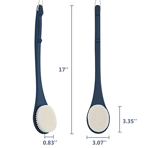Body Back Scrubber – 17'' Long Handle Shower Brush, Durable Exfoliator for Dry & Wet Use, Deep Cleansing & Gentle Exfoliation for Smooth Skin – for Men, Women & Elderly (Navy Blue) - size: 17“ Navy Blue