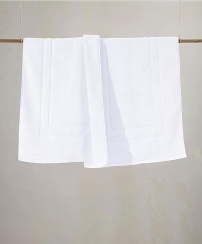 Feather & Stitch 2 Piece Towel Like Bath Mats (30x21 Inch) 100% Cotton Terry Bath Mats, Bathroom Shower Floor Mats [NOT A Bathroom Rug], Soft Absorbent Washable Mats - White - color: White