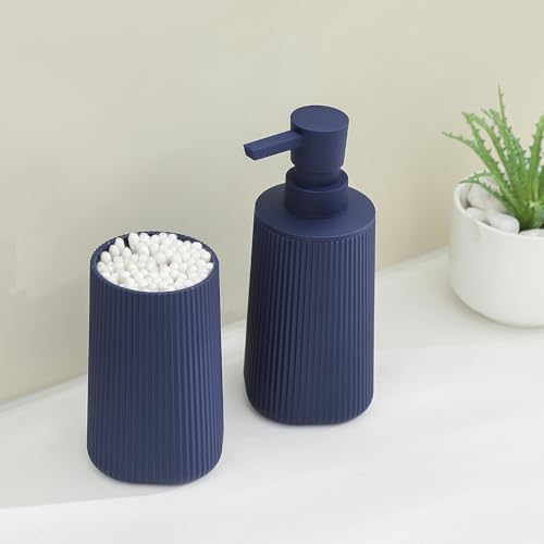 YAUKPH Bathroom Accessories Set 2 Piece Soap Dispenser and Toothbrush Holder for Bathroom Countertop Striped Blue - color: Striped Blue
