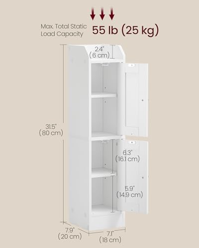 VASAGLE Storage Cabinet Slim with Reversible Doors, Farmhouse | Small Storage Corner Floor Cabinet, Narrow Orgnizer, Adjustable Shelves, Cloud White, Siren Collection, UBBK312WB01S - color: Cloud White, style: 2doors (31.5"H)