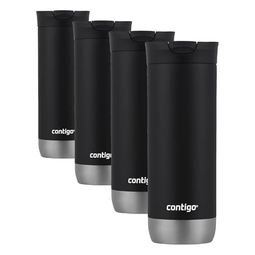 Contigo HuronTravel Mug Screw Cap Stainless Steel Drinking Cup - color: Licorice, size: 16oz (Pack of 4)
