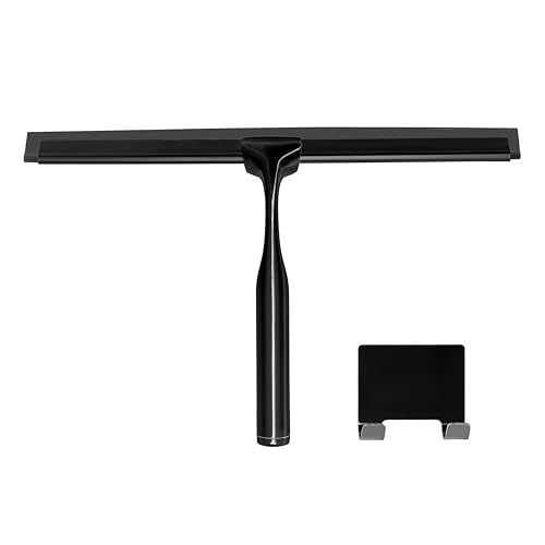 Metal Squeegee – Stainless Steel Window Cleaner Removes Water and Soap on Shower Doors, Car Windshields, Glass, with Soft Silicone Blade, Includes Hanging Hook and Screwdriver, Black - color: Black, size: Stainless Steel