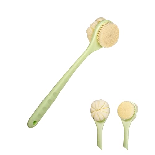 Back Scrubber for Shower, 15.7" Dual-Textured Body Brush with Soft Nylon & Textured Bristles on Long Handle, 2-in-1 Exfoliating and Cleansing Back Washer for Hard to Reach Areas