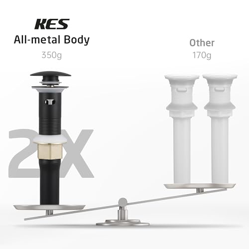 KES All Metal Bathroom Sink Drain with Overflow, 2 Pack, Lavatory Vanity Pop Up Drain with Detachable Hair Catcher, Rustproof 18/8 Stainless Steel, Matte Black, S2013A-BK-P2 - color: Black, style: for sink WITH overflow,2-pack