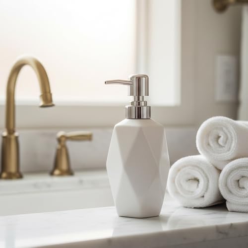 Soap Dispenser, 13.5oz Ceramic Soap Dispenser Bathroom for Kitchen & Bathroom (White) - color: White
