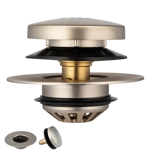 Artiwell Tub Drain, 2 in 1 Pop-up Bathtub Plug with Hair Catcher, Easy Installation Bath Drain Stopper with Strainer, Brushed Nickel - color: Brushed Nickel