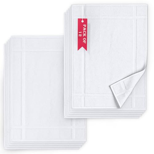 Pearl Linens Pack of 12 100% Cotton Bath Mat 20x30 inches, Soft & Absorbent Quick Dry Bathroom Mat Set, Not Bathroom Rugs, After Shower Mat, Bath Tub Mat, 687 GSM, Machine Washable, White - color: White, size: 20x30 - Set of 12