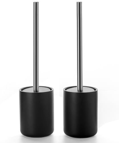 Ceramic Toilet Brush & Holder Set - Freestanding Deep-Cleaning Toilet Bowl Cleaner Brush, Stainless Steel Handle, Small & Sturdy for Storage, Easy to Clean, Non-Scratching - color: Matt Black