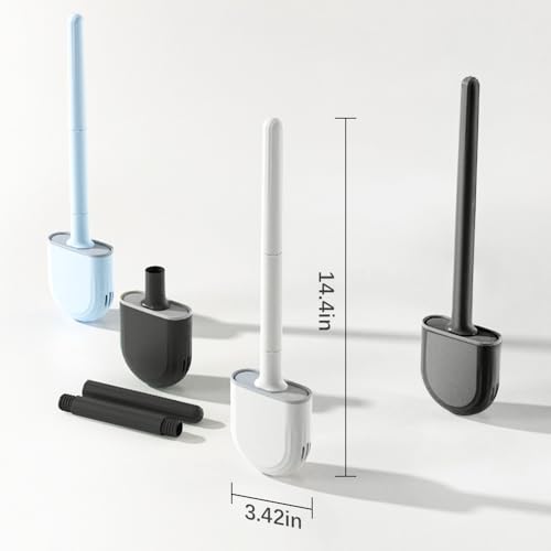Mini RV Silicone Toilet Brush with TPR Bristles & ABS Detachable Handle Set, Flexible 360°Deep Cleaners Brushes, Wall-Mounted Design for Space-Saving RV Bathrooms Toilet Bowl Brush (Black)