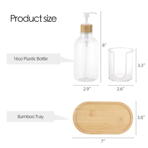 Mouthwash Dispenser with Cup Holder, Plastic Mouth Wash Pump Bottle with Tray for Bathroom Organizers, 17oz Refillable Clear Mouthwash Container - Bamboo - color: Group a - Clear