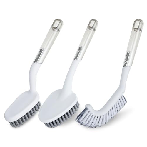 3 Pack Heavy Duty Shower Cleaning Brush Set, Stiff Bristles Grout Brush, Bathroom Cleaner Brush, Shower Scrubber for Bathroom, Shower, Tile, Bathtub, Grout, Floor, Sink & Carpet (Crystal Gray) - color: Crystal Gray