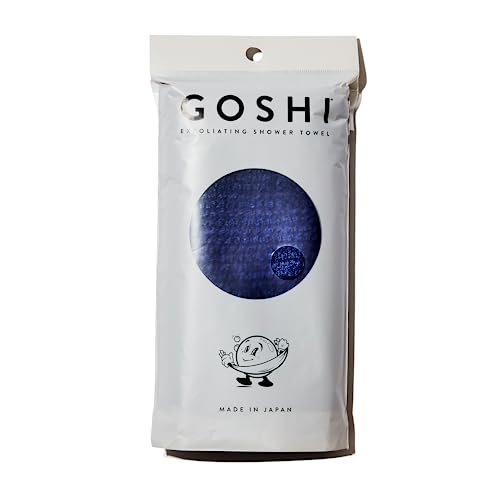 GOSHI Exfoliating Shower Towel - Long Body Scrubber for Back Acne, KP & Smooth Skin - Durable Rip-Resistant Weave, Quick-Dry Nylon Washcloth - Ethically Crafted in Gunma, Japan - Blue - color: Blue