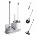 3-in-1 Toilet Brush and Plunger Set with Hidden Holder, Vented Stand & Drip Tray, Hangable or Freestanding, 360° Deep-Clean Brush Head + Gap Brush, Shatter-Resistant Handles（White）