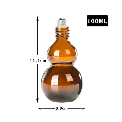 Essential Oil Roller Bottles, Amber Gourd Shaped Glass Roller Bottles with Stainless Steel Roller Ball, for Travel,Perfume (Amber-Gold Cap, 100ML) - color: Amber-Gold Cap, size: 100ML