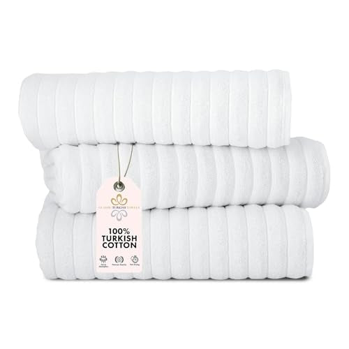 Classic Turkish Towels CTT - Luxury 3 Piece Jumbo Bath Sheets, 100% Turkish Cotton, Absorbent & Ultra Comfy Bath Towel Sheets for Hotels & Spa | 40"x65" (White) - color: White, size: 3-Piece Bath Sheets