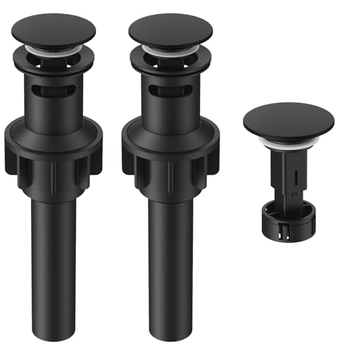 Bathroom Sink Drain with Overflow with Hair Catcher Anti-Clog Sink Strainer | Hurran Matte Black Bathroom Sink Stopper for 1.65"-1.9" Hole, Plastic Pop-up Drain for Bathroom Vanity Vessel Sink, 2 Pack - color: Matte Black X 2