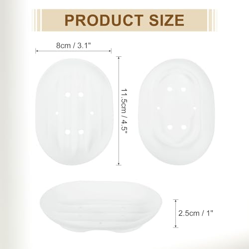uxcell 3Pcs Small Soap Dish, Silicone Bathroom Soap Holder Oval Shape Bar Soap Dish Self-Draining Soap Tray with Holes for Shower, Bathroom, Kitchen, Counter Top (White) - color: White