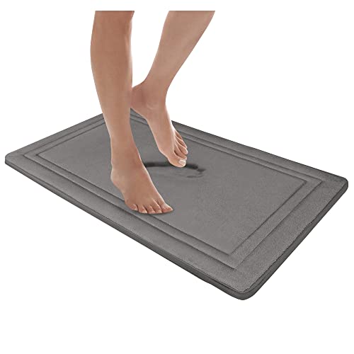 MICRODRY Quick Drying Memory Foam Framed Bath Mat with GripTex Skid-Resistant Base, 21x34, Dark Grey - color: Dark Grey, size: 21" x 34"