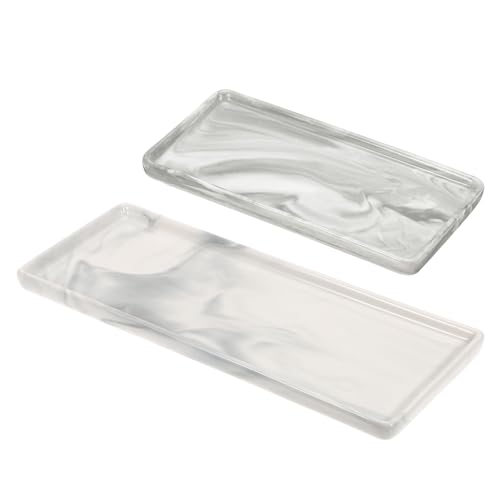 uxcell 2pcs Marble Tray for Bathroom 2 Size Small Rectangle Ceramic Vanity Tray for Countertop Shatterproof Bathtub Soap Tray Kitchen Sink Organizer Key Trinket Tray, Grey - color: Gray