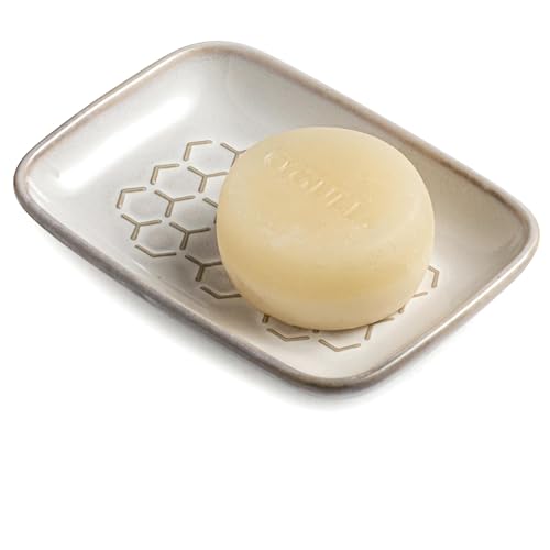Gomakren Soap Dish for Shower, Ceramic Bar Soap Holder with Honeycomb Design, Soap Saver Tray for Bathroom Kitchen Sink, Sponge & Organizer Tray, Upscale Look, 5.5 Inch, Beige - color: Beige, size: Honeycomb