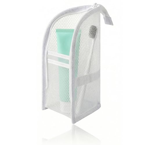 Standing Toiletry Bag, Portable Lightweight Travel Toiletry Bag, Mesh Large Capacity Cosmetic Waterproof Bag,Foldable Clear Hanging Travel Toiletry Bag Cosmetic Organiser Storage(White) - color: White