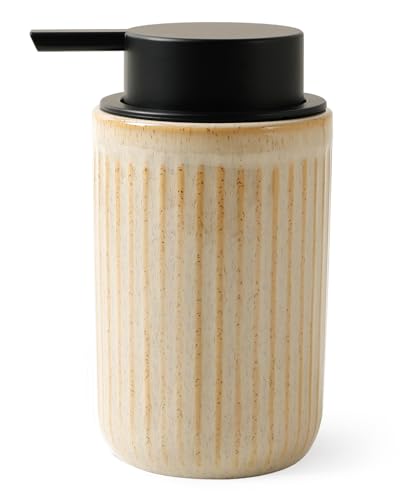 BosilunLife Dish Hand Soap Dispenser - Liquid Pump Soap Dispenser for Bathroom Deco 12oz Ceramic Kitchen Dish Dispenser with Rust-Proof Liquid Pump Modern Refillable Lotion Bottles, Greige - color: Greige Lotion Pump