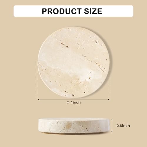 Marble Soap Dishes Natural Travertine Stone Sponge Holder for Bathroom Tub Shower Kitchen Sink, Handcraft Round Soap Case Trinket Plate Jewelry Tray Coaster for Home Decor Color Beige (WH046) - color: Beige