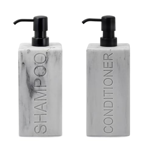 Rectangular Resin Dispenser Premium Bathroom Shampoo Conditioner Body Wash Bottle Modern Refillable Pump Design - color: Marble