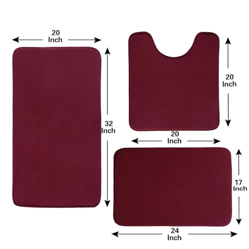 Madeals Memory Foam 4 Piece Bath Rugs Set with Toilet Lid Cover and Rug Set Combo, Bathroom Mat Sets 3 Piece and U-Shaped Toilet Floor Rug Burgundy - color: Burgundy, size: 20" x 32"/17" x 24"/Contour/Lid Cover