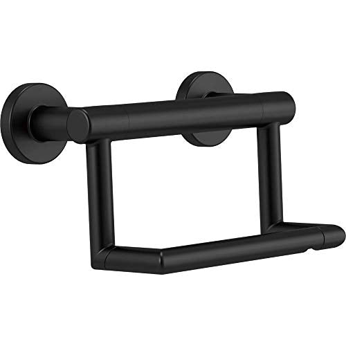 Delta Contemporary (1-Pack) Toilet Paper Holder w/ Assist Bar ADA Compliant Matte Black Bathroom Safety Handle | Wall Mount 300 lb Capacity, Balance, Handicap Grip 41550-BL - color: Matte Black, size: (Pack of 1)