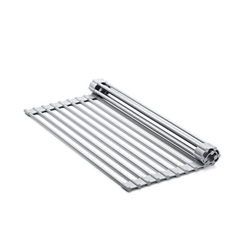 HIC Kitchen Silicone Over-Sink Roll-Up Dish Drying Rack, Reinforced Heat Safe Silicone, 17.25 x 13-Inches - style: Over-Sink Dish Rack