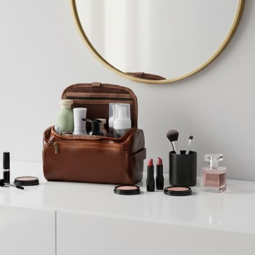 6 Pcs Toiletry Bag for Men Set of 6 Leather Toiletry-Bag for Men with Hook Premium Waterproof Kit Groomsmen Toiletry Bags PU leather cosmetic bags for Travel Essentials Gifts