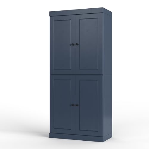 100% Solid Wood 32" Bathroom Cabinet with Rasied Panel Wood Doors - color: Antique Blue