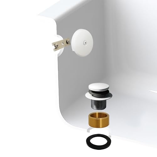 Westbrass A931K-50 Universal 1-3/8" Fine Thread Tip-Toe Bathtub Drain Plug Trim Set with One-Hole Overflow Faceplate and 1-1/2" Adapter Bushing, White - color: White
