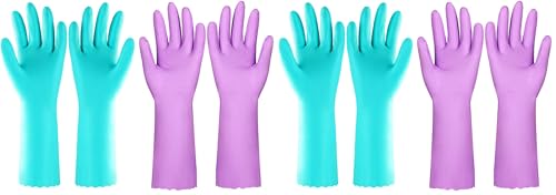 Elgood Reusable Dishwashing Cleaning Gloves with Latex free, Cotton lining,Kitchen Gloves 2 Pairs,Purple+blue Medium (Pack of 2) - color: Purple+blue, size: Medium (Pack of 4)