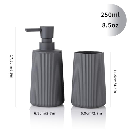 YAUKPH Bathroom Accessories Set 2 Piece Soap Dispenser and Toothbrush Holder for Bathroom Countertop Striped Gray - color: Striped Gray