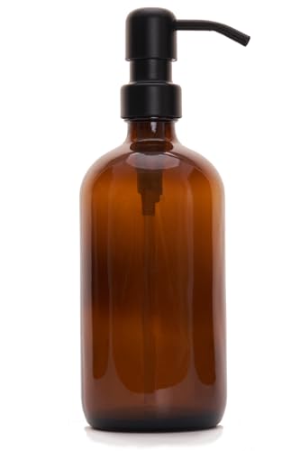 Diahom Soap Dispenser Amber Glass Hand Dish Soap Dispensers 1pcs Stainless Steel Pump 16 Oz for Kitchen Sink Countertop Bathroom