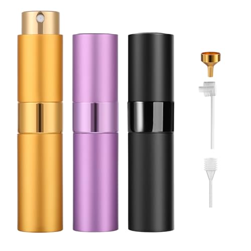 Perfume Travel Refillable Atomizer 8ML (3PCS) - Empty Cologne Spray Bottle, Portable & Leakproof Sprayer for Travel (Purple, Black, golden) - color: Purple, Black, golden
