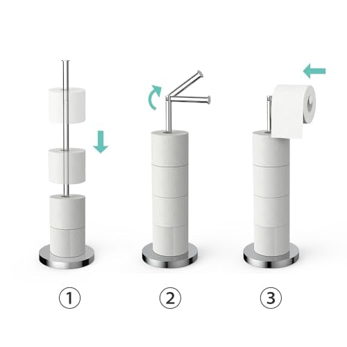 Free Standing Toilet Paper Rack, SUS304 180 Degree Rotatable Tissue Holder with Shelf, Polished Chrome Bathroom Storage Toilet Roll Stand - color: Polished Chrome
