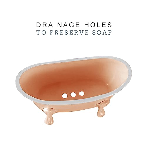Rustic Enamel 1 Piece 5.5" Metal Clawfoot Mini Bathtub Soap Dish Mini Bath Tub Decoration Clawfoot Tub Soap Caddy Collection (Peach) - color: Peach