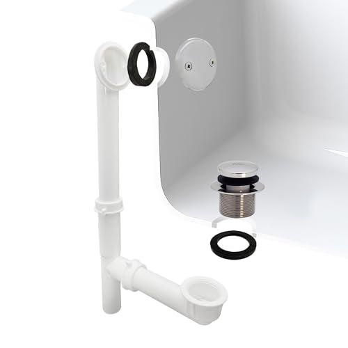 Westbrass A593244-26 14" x 1-1/2" White Tubular Bathtub Waste & Overflow Assembly with Tip-Toe Drain Plug and 2-Hole Faceplate, Polished Chrome - color: Polished Chrome, size: 1 Pack
